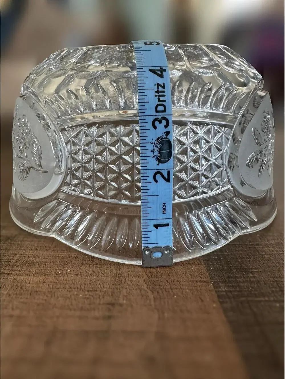 Vintage Clear Cut Glass Decorative Bowl with Floral Motif